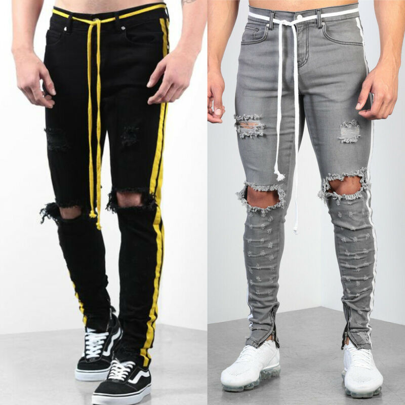 Men Clothes 2019 Hip Hop Sweatpants Skinny Motorcycle Denim Pants Zipper Designer Black Jeans Mens Casual Men Jeans Trousers