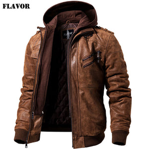 Men's Real Leather Jacket Men Motorcycle Removable Hood winter coat Men Warm Genuine Leather Jackets