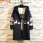 Winter Slim Long Trench Coat Men Letter Print Military Style Hooded Overcoat Black Hip Hop Streetwear Autumn Korean Mens Jacket